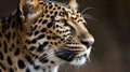 Close up portrait from side face ferocious carnivore leopard, stare or looking straight forward at nature background Royalty Free Stock Photo