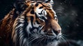 Close up portrait from side face ferocious carnivore tiger stare or looking straight forward at winter snow background Royalty Free Stock Photo