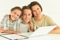 Close up portrait of smiling mother with children Royalty Free Stock Photo