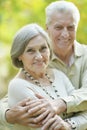 Smiling senior couple embracing in autumn park Royalty Free Stock Photo