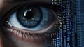 Close-up Portrait of Software Engineer Working on Computer, Line of Code Run Aroung Him. Developer Working on Innovative e-