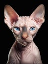 CLose-up portrait of Sphynx cat isolated on a black background, studio shot Royalty Free Stock Photo