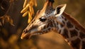 Close up portrait of a spotted giraffe, a natural beauty generated by AI