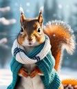 close-up portrait squirrel in sweater. Generative AI