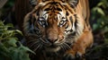 Close-Up Portrait A Strong Bengal Tiger Looking Front in Forest Selective Focus Background Royalty Free Stock Photo