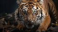 Close-Up Portrait A Strong Bengal Tiger Looking Front in Forest Selective Focus Background Royalty Free Stock Photo