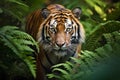 Close-up portrait of a Sumatran tiger Panthera tigris altaica in its natural habitat Royalty Free Stock Photo