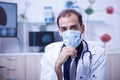 Close Up Portrait of Surgeon Doctor Man Wear Surgical Mask