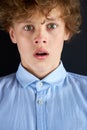 Close-up portrait of surprised caucasian boy
