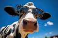 Close-up portrait of surprised cow on the pasture. Funny animal photo. Surprise expression and opened mouth Royalty Free Stock Photo