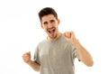 Close up portrait of surprised and happy man celebrating victory and wining lottery Royalty Free Stock Photo