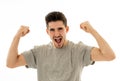 Close up portrait of surprised and happy man celebrating victory and wining lottery Royalty Free Stock Photo