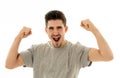 Close up portrait of surprised and happy man celebrating victory and wining lottery Royalty Free Stock Photo