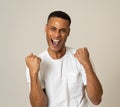 Close up portrait of surprised and happy man celebrating victory and wining team or lottery Royalty Free Stock Photo