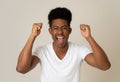 Close up portrait of surprised and happy man celebrating victory and wining team or lottery Royalty Free Stock Photo