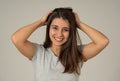 Close up portrait of surprised and happy woman celebrating winning lottery or victory