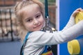 Portrait of teen girl on the climbing wall Royalty Free Stock Photo