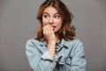 Close up portrait of a teenage girl in denim jacket Royalty Free Stock Photo