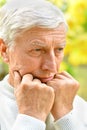 Portrait of a thoughtful elderly man solves Royalty Free Stock Photo