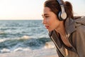 Close-up portrait of tired pretty jogger, resting after long run Royalty Free Stock Photo