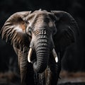 Close up portrait tusker quenching thirst, displaying grandeur with impressive tusks Royalty Free Stock Photo