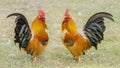 Close up portrait of two bantam chickens Royalty Free Stock Photo