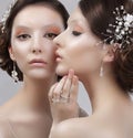 Close Up Portrait of Two Fashionable Women with Trendy Makeup Royalty Free Stock Photo