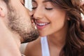 Close-up portrait of two lovers couple kissing