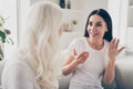 Close-up portrait of two nice attractive pretty lovely charming cheerful cheery friendly women talking spending day Royalty Free Stock Photo