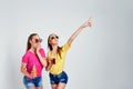 Close-up portrait of two person nice cute cool fascinating lovely attractive charming cheerful girls in casual clothes Royalty Free Stock Photo