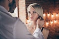 Close-up portrait of two person nice-looking sweet stunning shine gorgeous attractive lovely lady having affair with guy