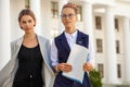 Close-up portrait of two young business girls Royalty Free Stock Photo