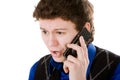 Close-up portrait of upset man with mobile phone Royalty Free Stock Photo