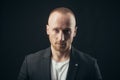 Close up portrait of a very handsome man. Portrait of a happy man over black background. Fashion Guy. Royalty Free Stock Photo