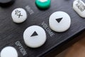 A close up portrait of the volume up and down buttons on a radio, television or surround sound system, used to alter the sound Royalty Free Stock Photo