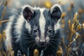 Close Up Portrait of a Wild Marbled Polecat in a Natural Habitat with Dew Dappled Vegetation Royalty Free Stock Photo
