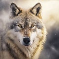 Close-up Portrait of a Wolf in the Snow