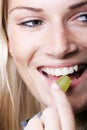 Close-up portrait of a woman eating Royalty Free Stock Photo