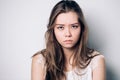 Close up portrait of young annoyed angry woman. Royalty Free Stock Photo