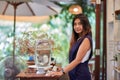 Close-Up portrait of young asian woman posing in cafe Royalty Free Stock Photo