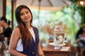 Close-Up portrait of young asian woman posing in cafe Royalty Free Stock Photo