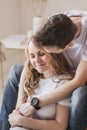 Close up portrait of young attractive romantic couple hugging, being loving with each other Royalty Free Stock Photo