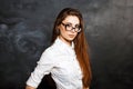 Close-up portrait of a young beautiful girl with stylish glasses Royalty Free Stock Photo