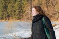 Close up portrait of a young beautiful red hair european girl enjoying the blowing wind Royalty Free Stock Photo