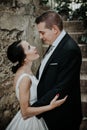 Close-up portrait young beautiful stylish wedding couple Royalty Free Stock Photo