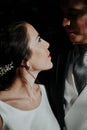 Close-up portrait young beautiful stylish wedding couple Royalty Free Stock Photo