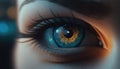 Close-up portrait of young and beautiful woman with the virtual hologram on her eyes Royalty Free Stock Photo