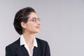 Close up portrait young business woman who looks happy and confident. Smile Royalty Free Stock Photo