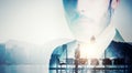 Close-up portrait of young businessman and meeting