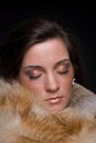 Close up portrait of young fashion woman in fur Royalty Free Stock Photo